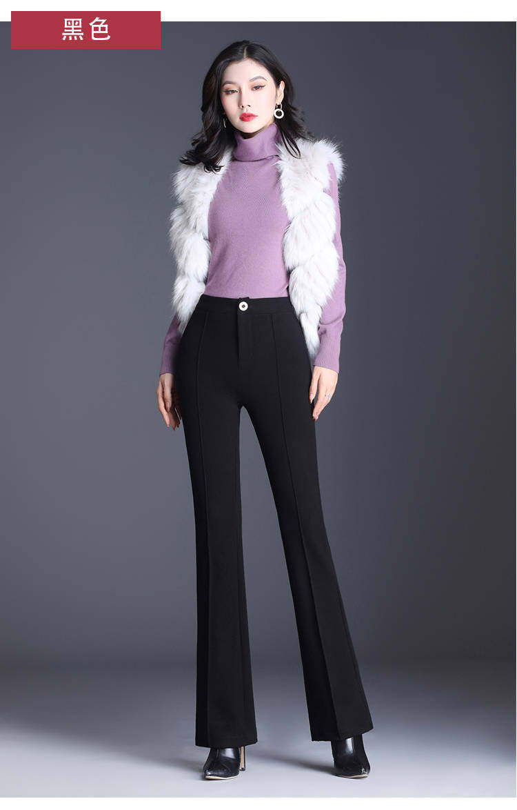 秋冬新款毛呢微喇裤显瘦高腰西裤 玛依恋休闲裤