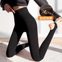 Black Stomping Underpants Woman Autumn Winter Plus Suede Thickened warm inside and outside wearing high waist closeted belly skinny light leg Divine Instrumental