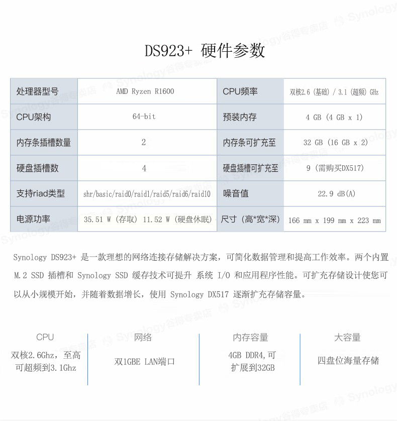 Synology群晖DS923+主机企业办公nas网络存储服务器群辉家庭私有云共享数据四盘位群辉ds920+升级版 - 图1