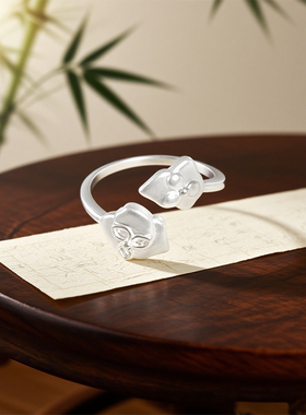 新中式花瓣开口戒指女银色