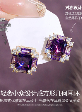 紫色几何耳环女新款轻奢小众