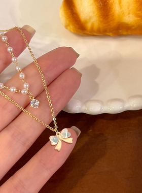 气质蝴蝶结珍珠款项链