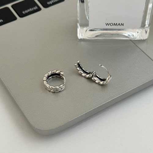 MISS JOJO925银耳饰韩国ins风时尚百搭气质女复古麦穗圆圈耳环 - 图1