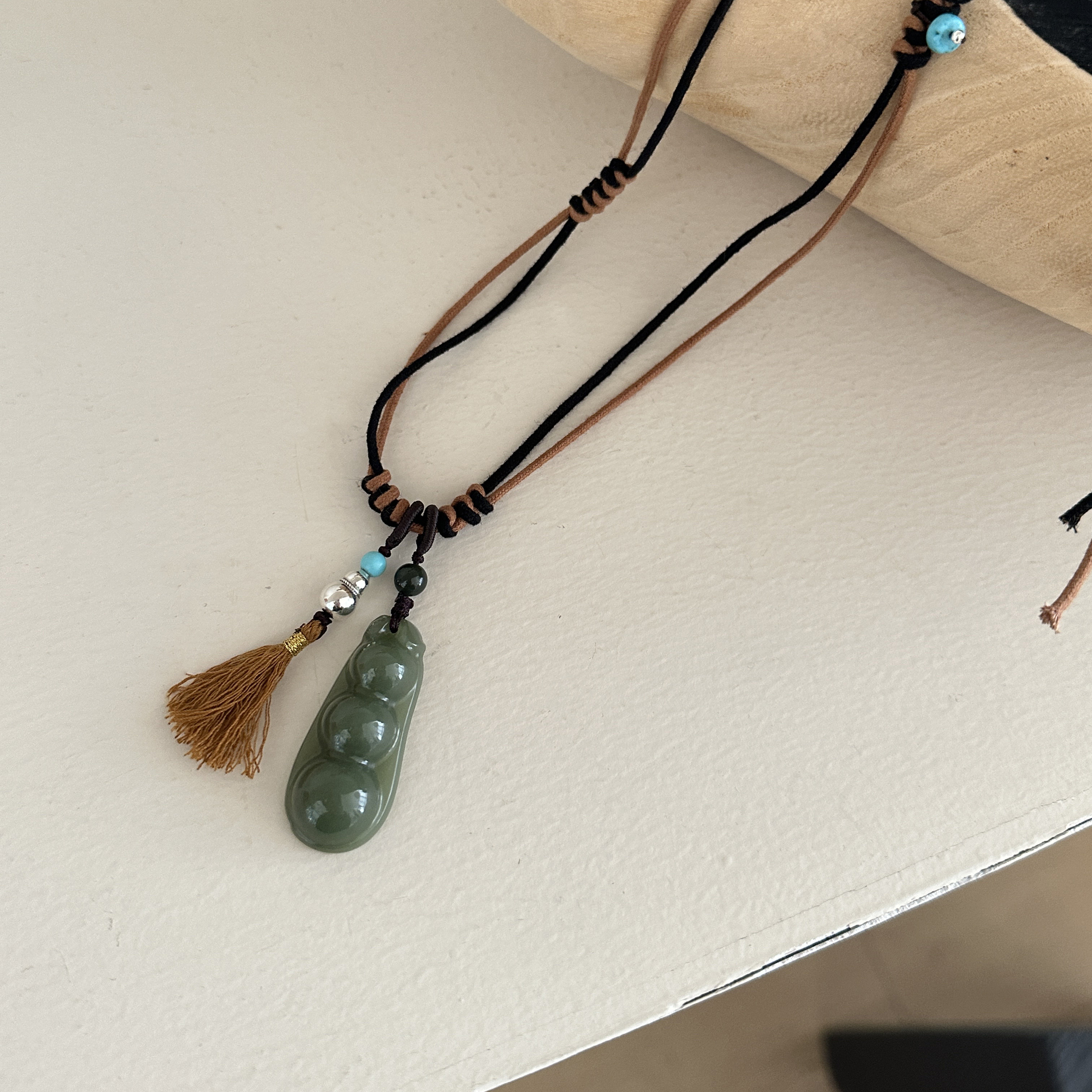 MISS JOJO原创设计时尚简约百搭国风女绿豆荚银编绳项链 3966,淘宝优惠券,粉丝福利购,淘宝优惠卷