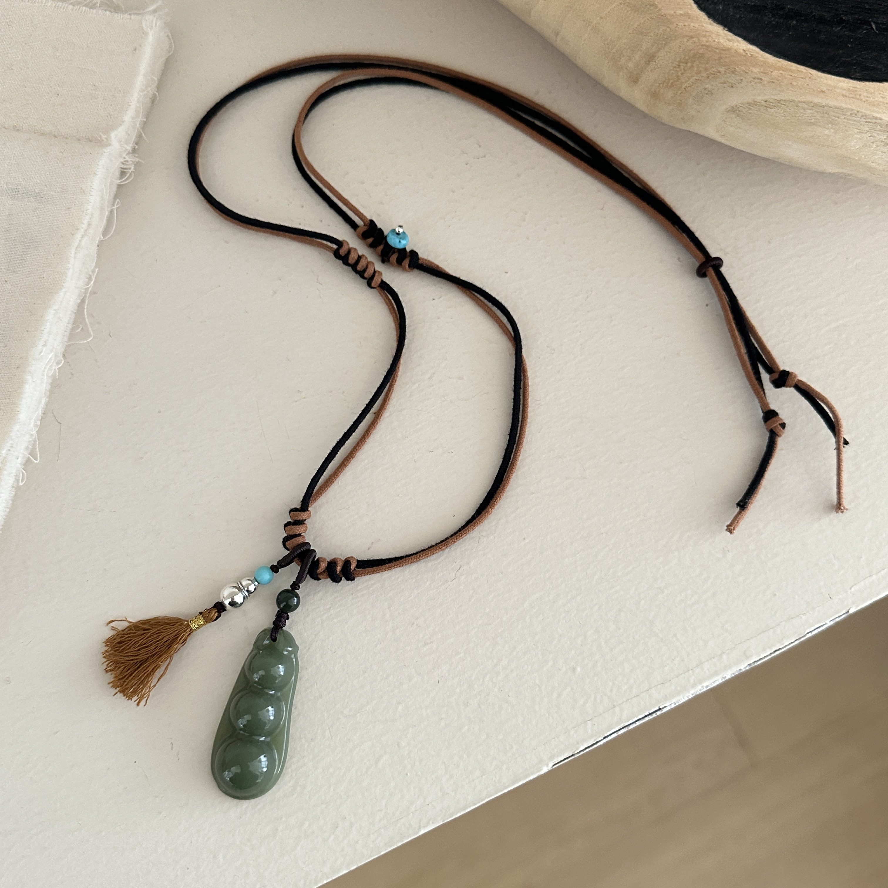 MISS JOJO原创设计时尚简约百搭国风女绿豆荚银编绳项链 3966,淘宝优惠券,粉丝福利购,淘宝优惠卷