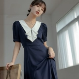 Летнее платье, приталенный корсет, длинная юбка, V-образный вырез, французский стиль, рукава фонарики