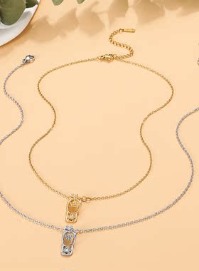 镂空拖鞋合金吊坠锁骨链女百搭潮