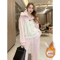 European Station Exploits Casual Sports Suit Women Autumn Winter Trendy Ocean Qi Pink Plus Suede Pants Two Sets