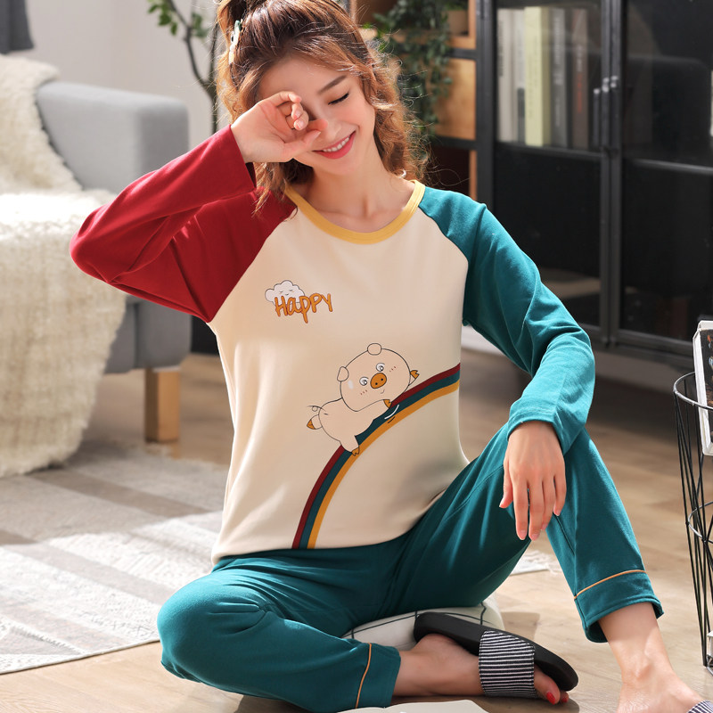 春秋季纯棉长袖针织空调居家睡衣 媛靡睡衣/家居服套装