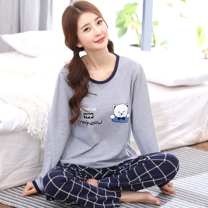 春秋季纯棉长袖针织空调居家睡衣 媛靡睡衣/家居服套装