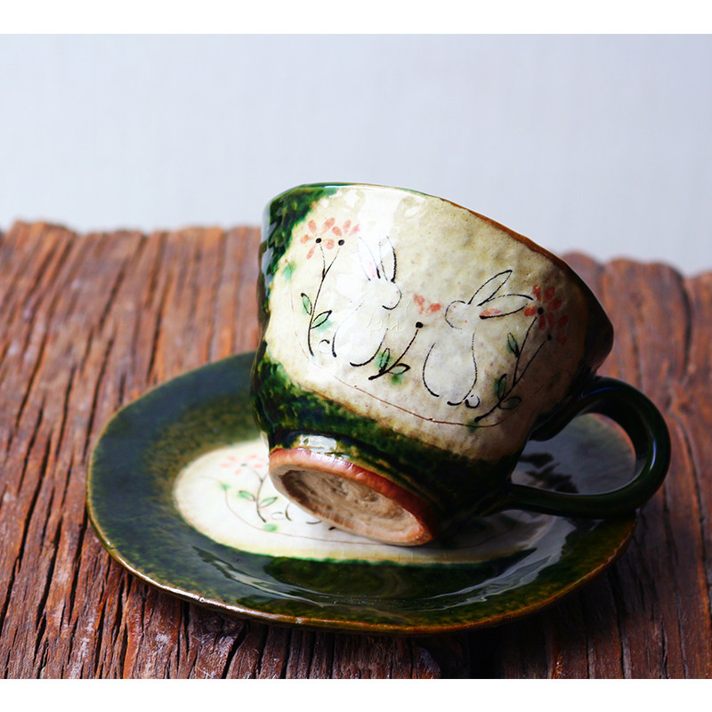 织部兔子咖啡杯套装 日本进口濑户烧小兔子杯复古手绘陶瓷杯套装,淘宝优惠券,粉丝福利购,淘宝优惠卷