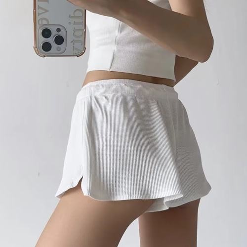 BM感华夫格低腰短裤辣妹风抽绳休闲裤女夏季宽松显瘦阔腿运动裤子 - 图1