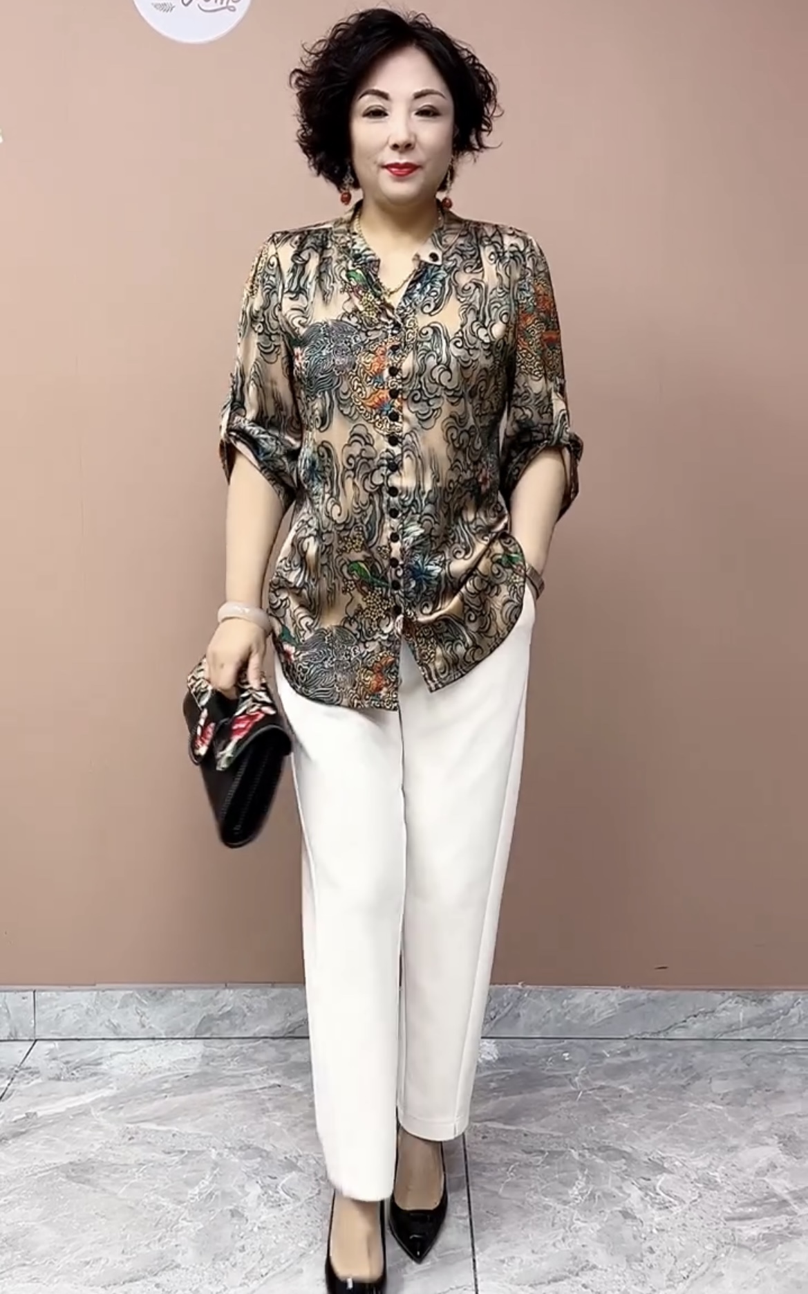 夏季中老年妈妈装真丝桑蚕丝套头大码衬衫高端时尚宽松遮肚子上衣 - 图2