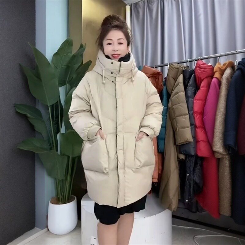 大码妈妈女装外套加厚中长款棉服连帽棉袄中老年200斤面包服棉衣