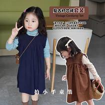 2023 Little crowdgirls Han series light core suede cable flying sleeves dress Childrens spring and autumn foreign air suit dress baby boom