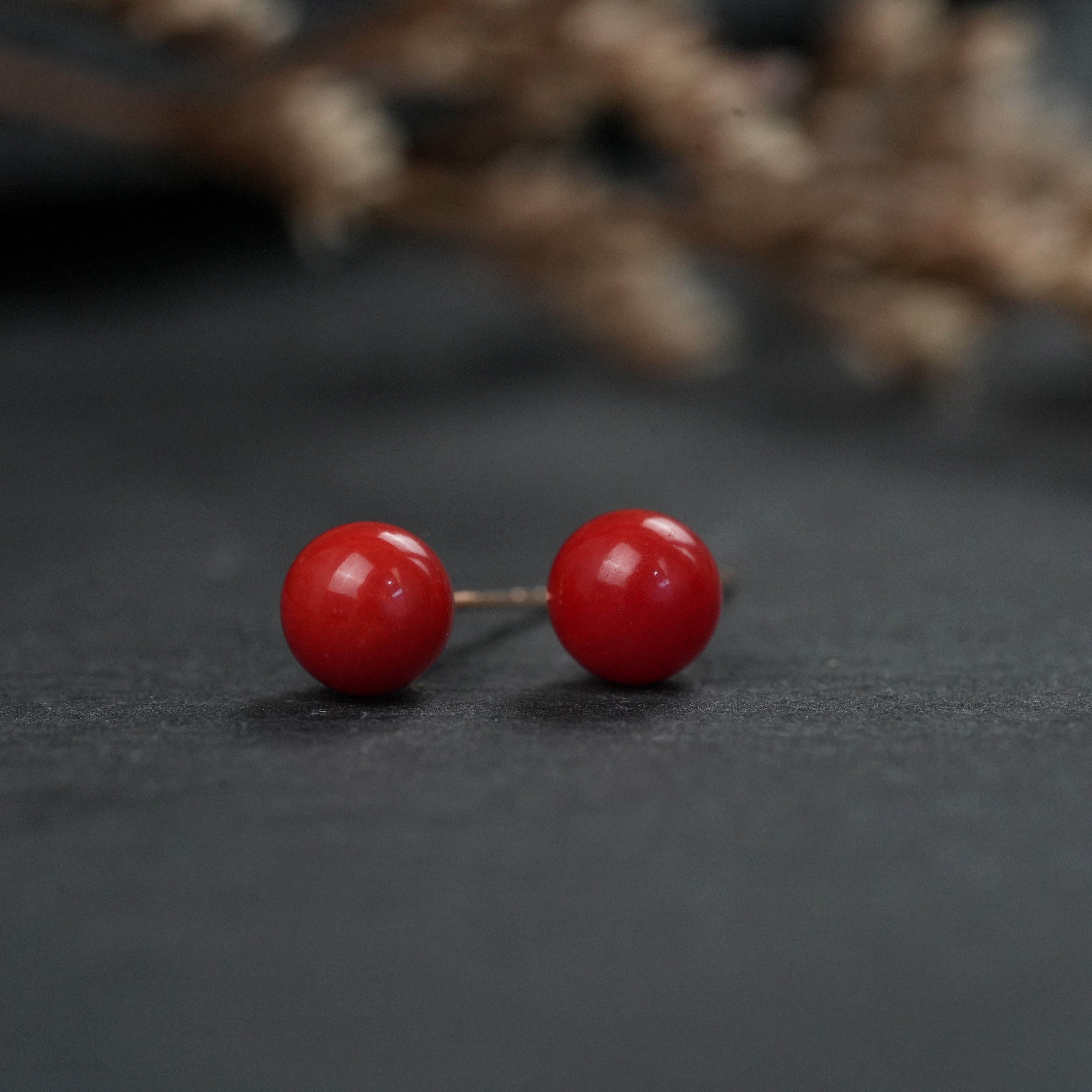 【胡可推荐】红桥 珊瑚素钉圆珠款耳钉耳饰 18K,淘宝优惠券,粉丝福利购,淘宝优惠卷