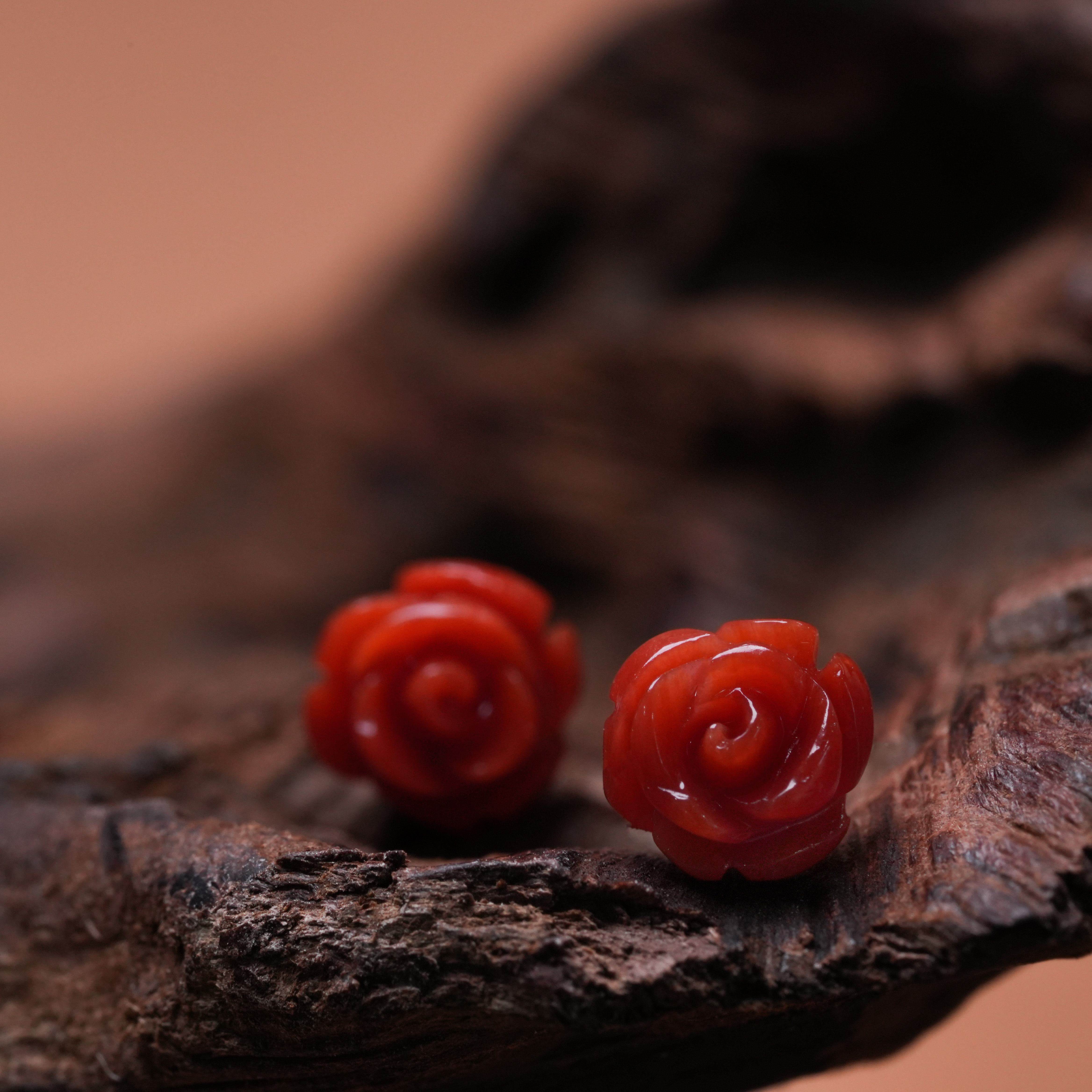 【胡可推荐】红桥 珊瑚设计款玫瑰少女耳钉耳饰 18K金,淘宝优惠券,粉丝福利购,淘宝优惠卷