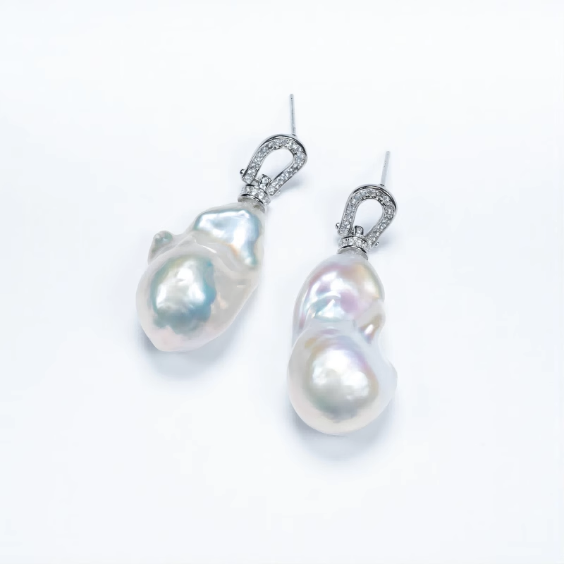 红桥珍珠 淡水爱迪生珍珠银白色马蹄扣巴洛克耳钩,淘宝优惠券,粉丝福利购,淘宝优惠卷