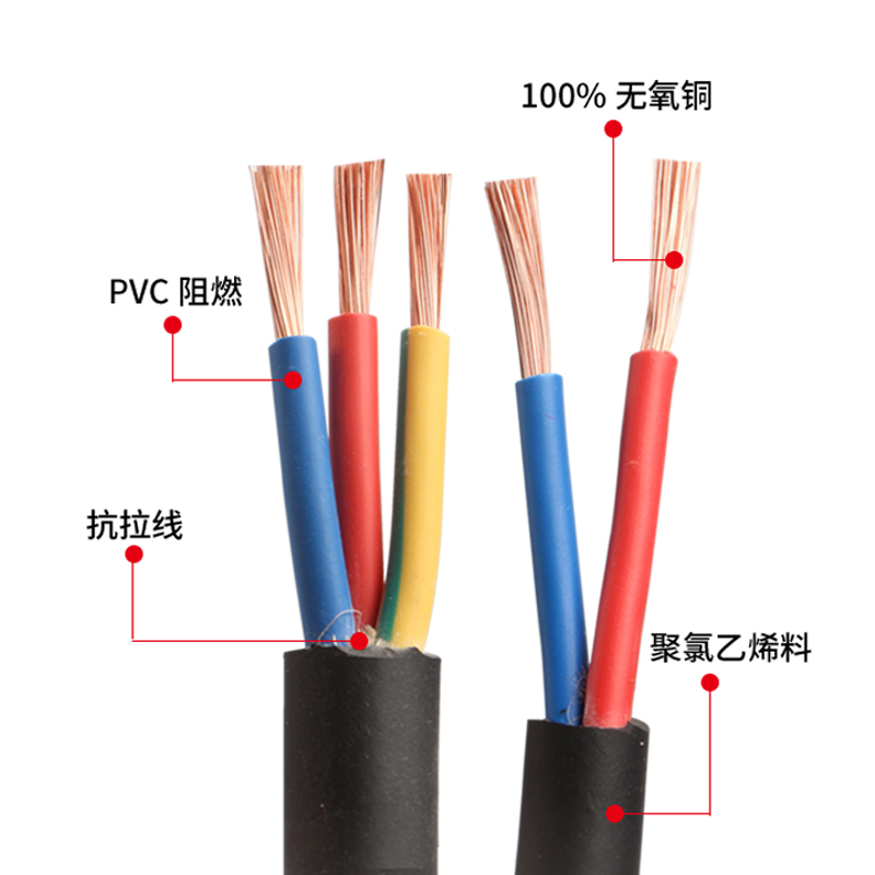 国标纯铜RVV电源线2/3/4芯2/4/6/10/16平方电缆护套监控电线家用