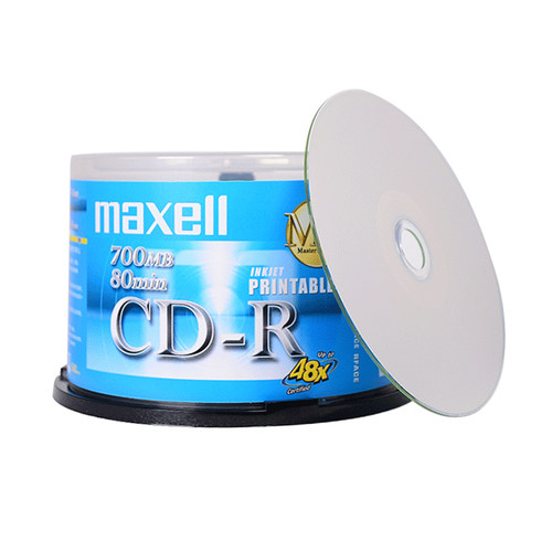 Maxell麦克赛尔CD-R光盘刻录光盘空白光盘可打印48速/52速700M50片桶装台产光碟刻录盘 - 图0