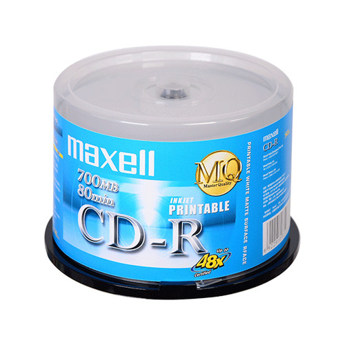 Maxell麦克赛尔CD-R光盘刻录光盘空白光盘可打印48速/52速700M50片桶装台产光碟刻录盘 - 图2