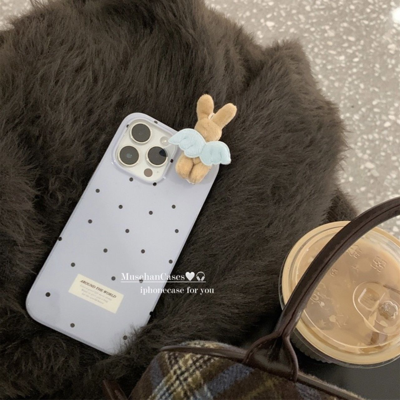 波点毛绒翅膀兔子opporeno9/7/6手机壳a58a32a72a9女r17立体r15k10亮面软壳reno5k4pro2z全包边a11xa92s防摔 - 图2