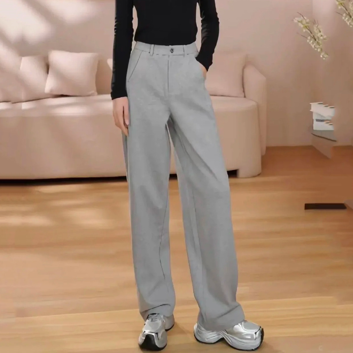 商场同款女装2025秋冬新款加厚直筒裤植绒高腰简约窄版休闲裤女