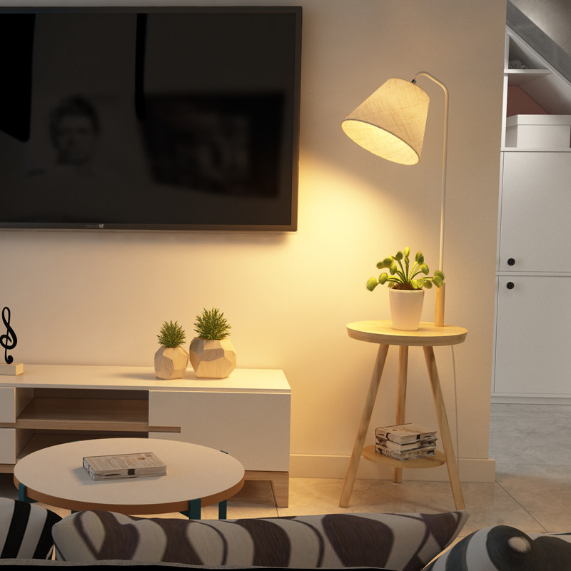 实木客厅卧室床头灯创意北欧ins遥控茶几落地台灯奶油风落地灯