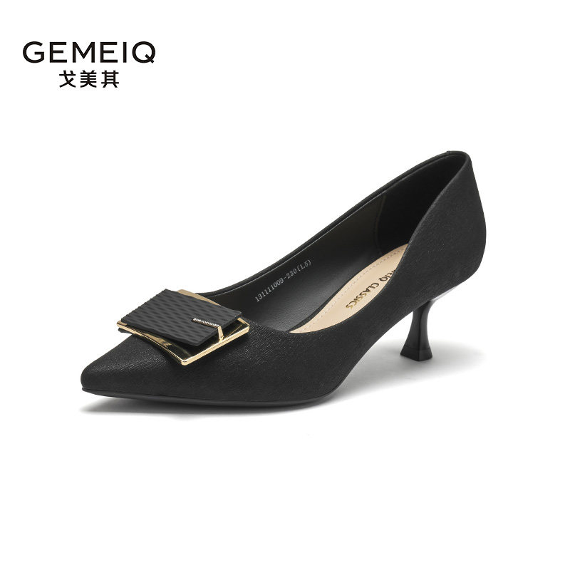 戈美其正品春秋新款通勤百搭黑色尖头细跟高跟晚宴职业单鞋女夏季