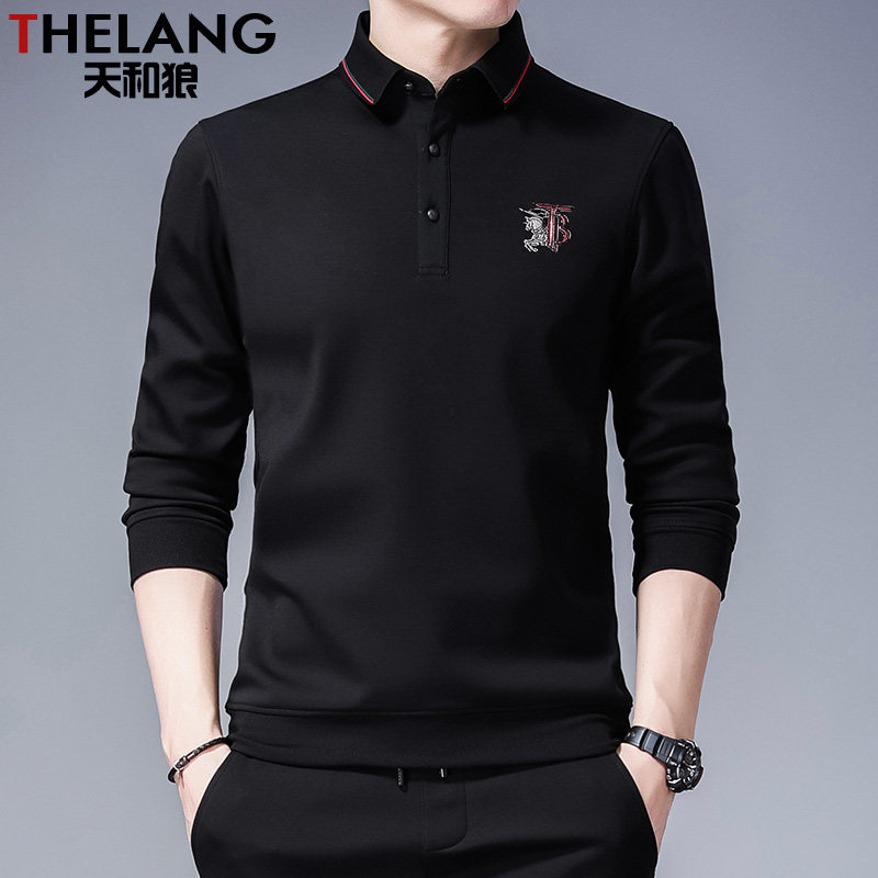 春秋长袖男士中青年翻领polo衫卫衣 天和狼T恤