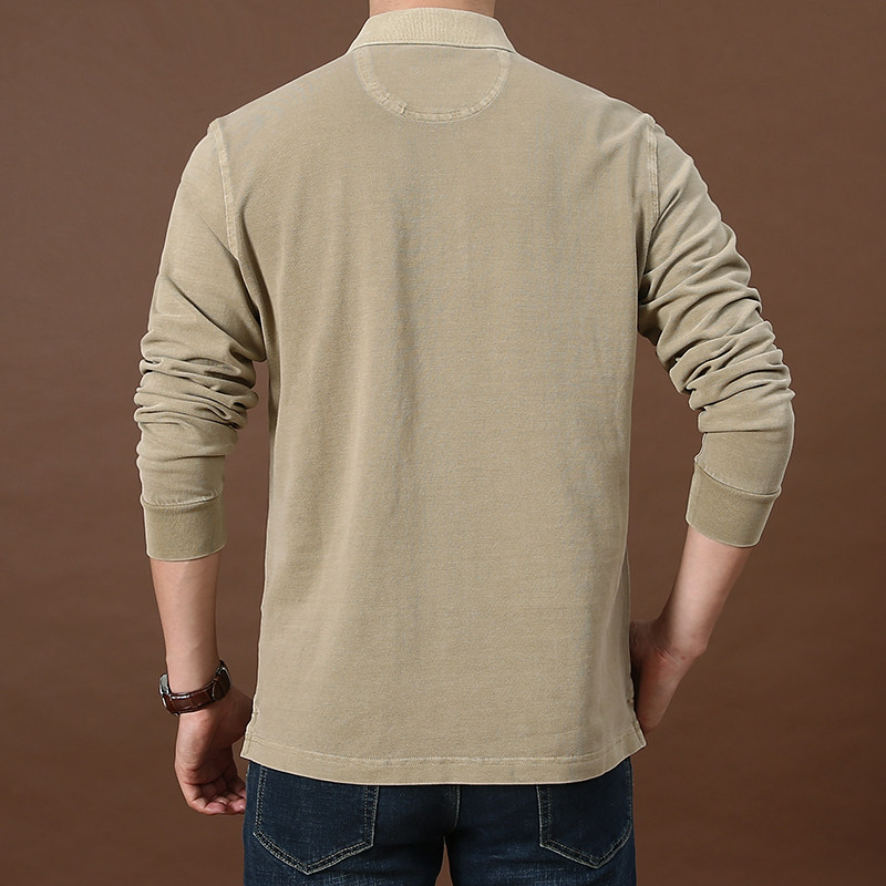 春秋季水洗纯棉纯色宽松翻领polo衫 简顿T恤