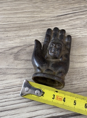 仿古铜器老物件铜合金包浆掌心佛头摆件家居佛堂供奉招财纳福收藏
