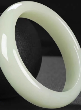 和田玉青白玉扁条中宽手镯女款手工打磨大气百搭气质款玉石玉镯