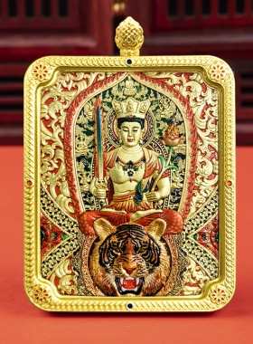 五台山龙五爷唐卡铜吊坠十二生肖立体浮雕双面龙参镀真金佛牌项链