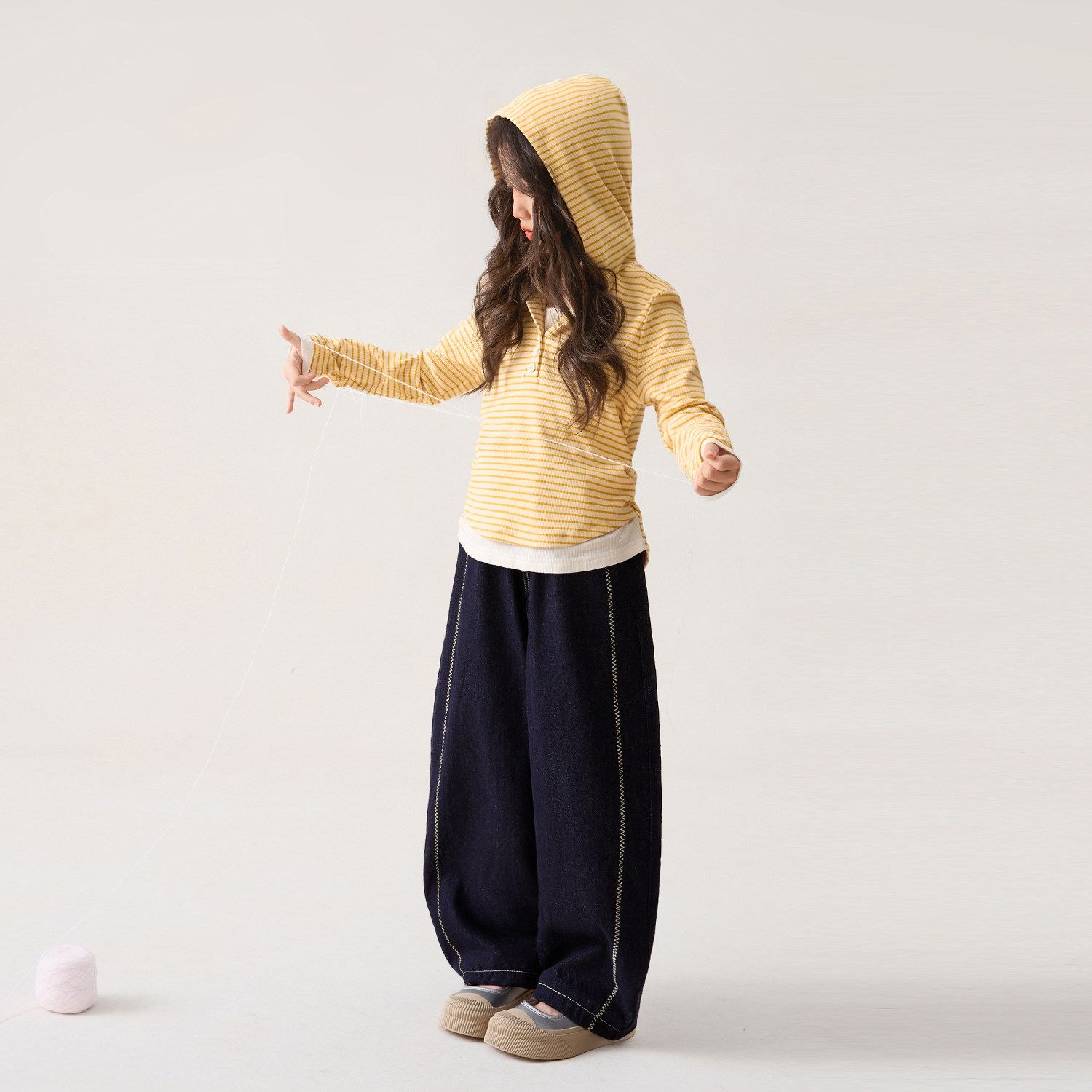 NORNOR陈大猪童装女童条纹长袖t恤假两件连帽修身儿童春装上衣女,淘宝优惠券,粉丝福利购,淘宝优惠卷