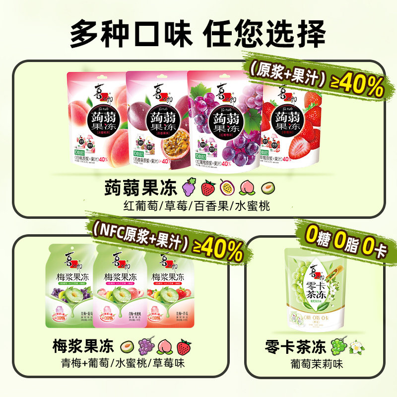 喜之郎蒟蒻果冻青梅葡萄果汁冻0脂肪魔芋解馋儿童休闲解馋零食