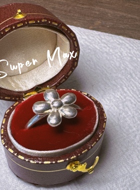 super max 韩版纯银S925小众设计磨砂质感小花开口圈叠戴个性戒指