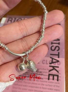 Super max原创小众设计纯银s925泰国手工银不规则隔片小鱼手链