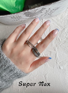 东大门纯银链条双层重工叠戴戒指