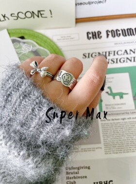 设计款涂鸦骷髅蝴蝶结可爱戒指