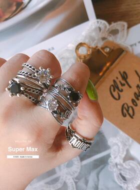 做旧链条锆石蝴蝶结多层小众戒指