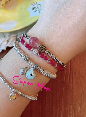 SUPERMAX原创小众设计S925重工实心银圈双层海螺贝壳盘缠叠戴手链