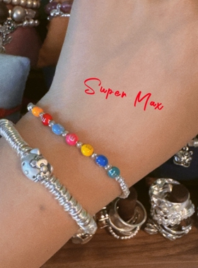 supermax 原创小众设计S925纯银实心双层 银圈猫头可爱盘缠手链