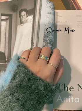 925纯银纯铜小众设计款简约做旧兔子叠戴百搭INS风可爱戒指开口