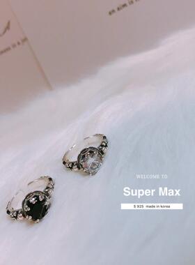 韩国进口纯银叠戴夸张黑白戒指