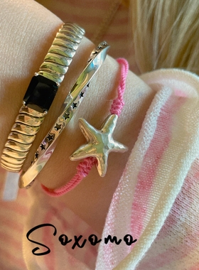 韩国东大门925纯银蓝色锆石爱心简约冷淡风个性ins实心宽手镯