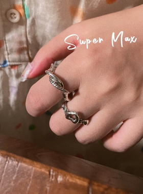 韩国东大门925纯银重工扭结波浪冷淡风个性ins实心做旧手镯戒指