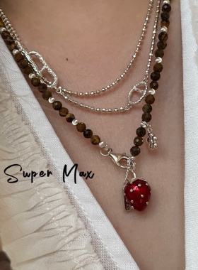 韩国东大门925纯银小众设计切面珠珠爆闪猪鼻子双层叠戴ins项链