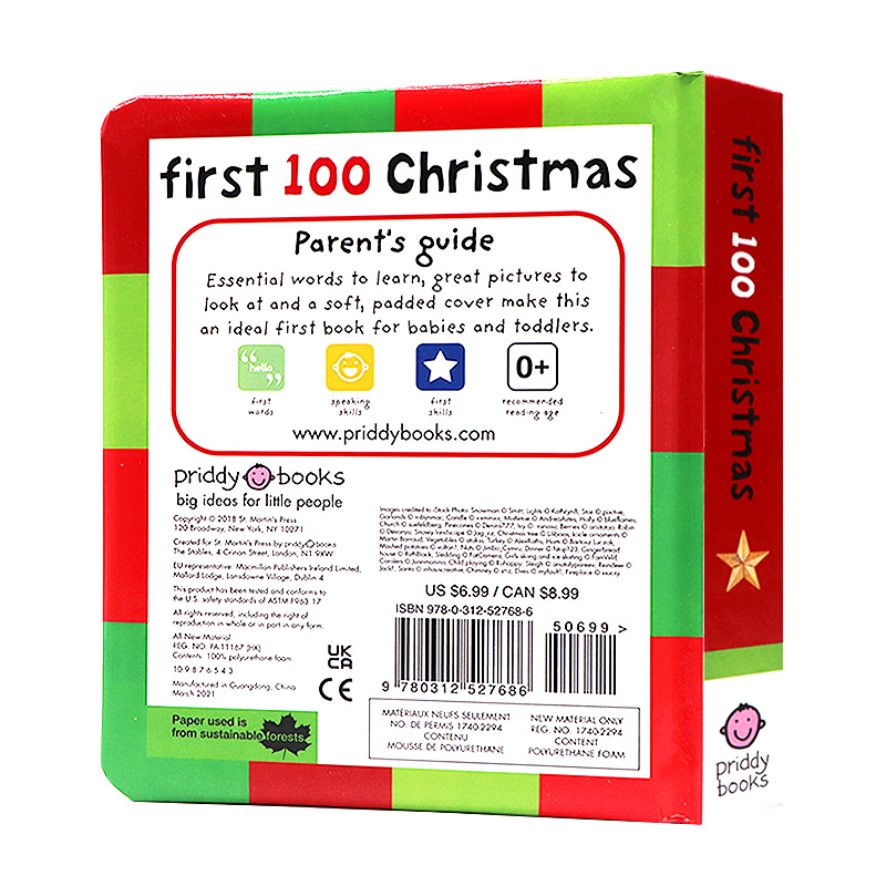 启蒙100圣诞节单词 First 100 Christmas Words 纸板书英文原版幼儿启蒙英语入门priddy books图解字词典亲子阅读 - 图0