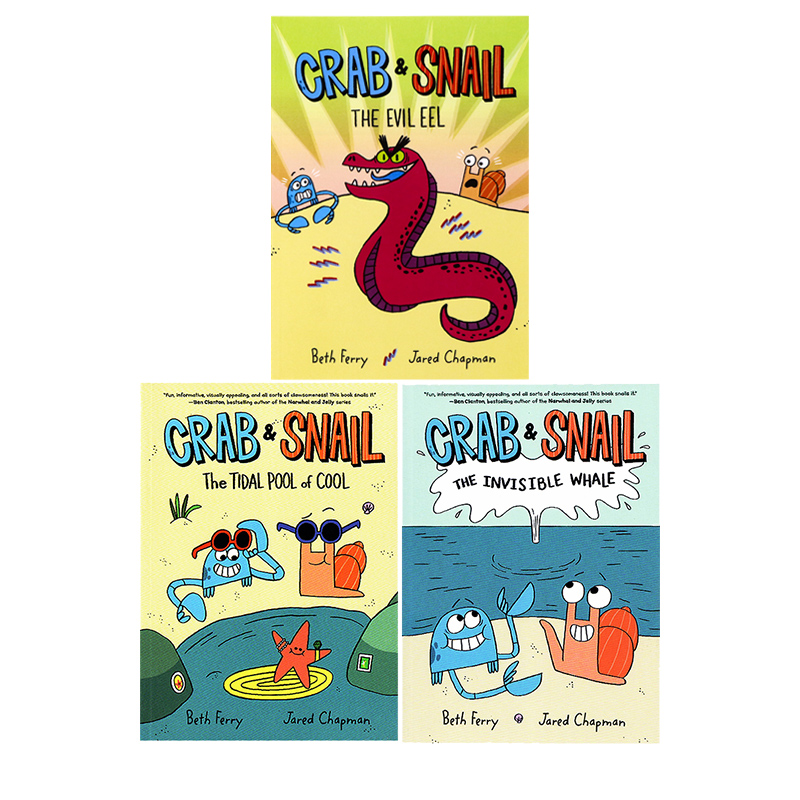 螃蟹和蜗牛3册合售英文原版 Crab and Snail1-3 全彩冒险故事漫画绘本图画书暖心友谊图像式章节小说儿童英语启蒙漫画性格习惯养成 - 图0